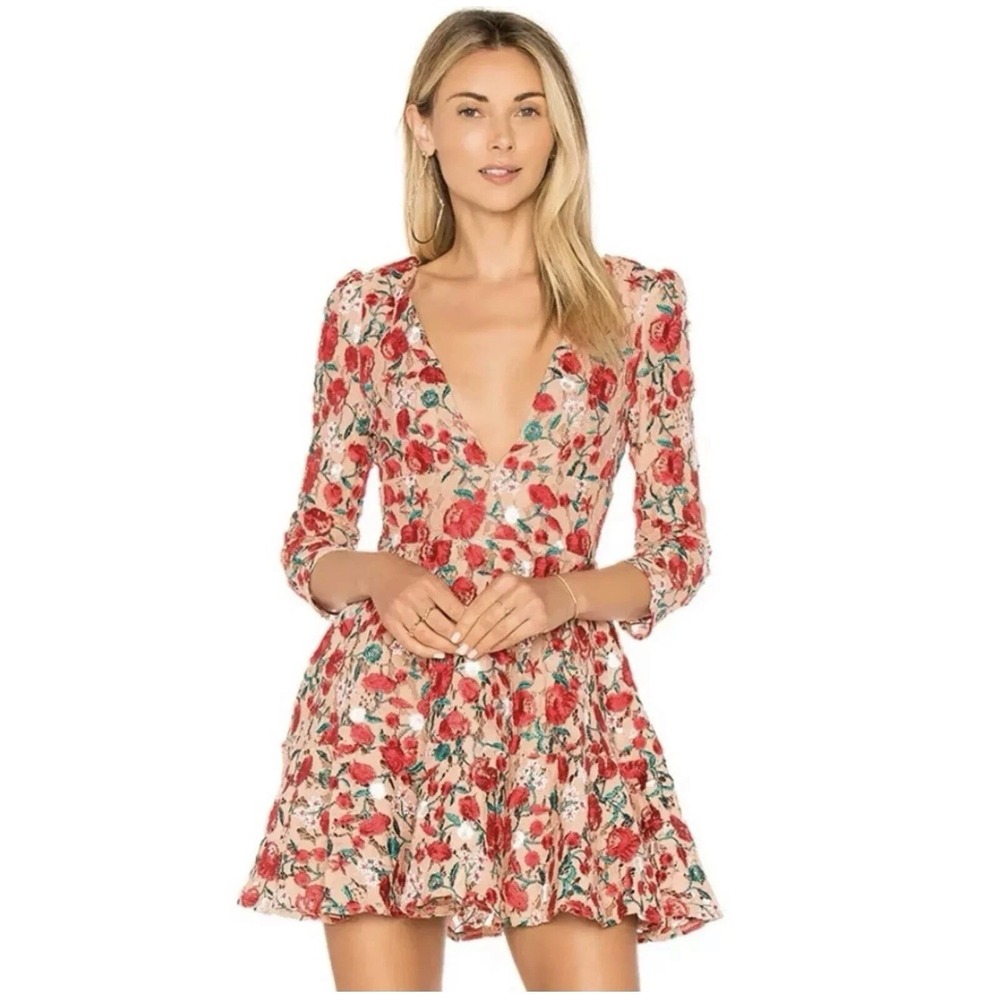 Lovers + Friends Vira Floral Lace V Neck Mini Dress. Sz M. NWT. MSRP $228